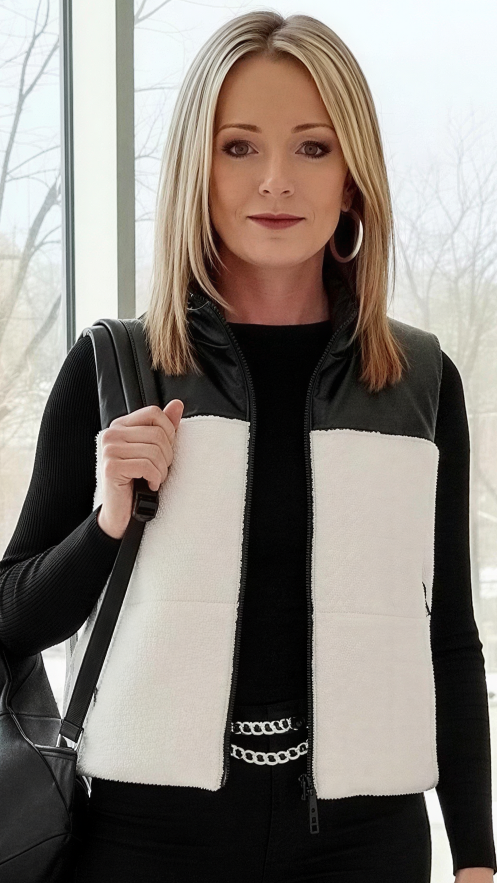 Reversible Faux Leather and Sherpa Padding Crop Vest