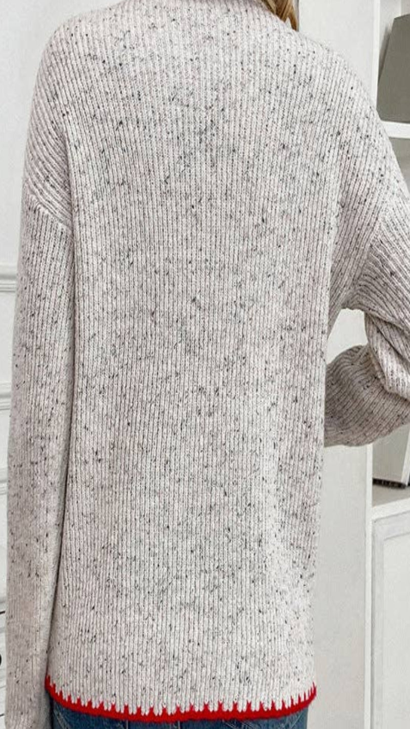 Mock Turtleneck Valentine's Day Heart Pattern Sweater