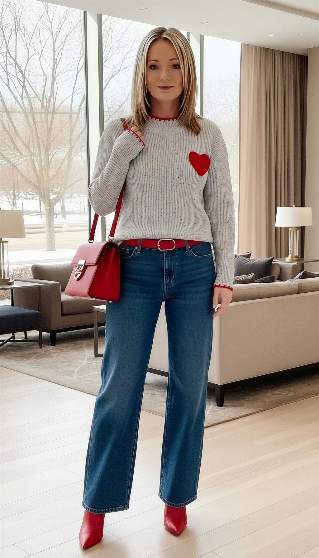Mock Turtleneck Valentine's Day Heart Pattern Sweater
