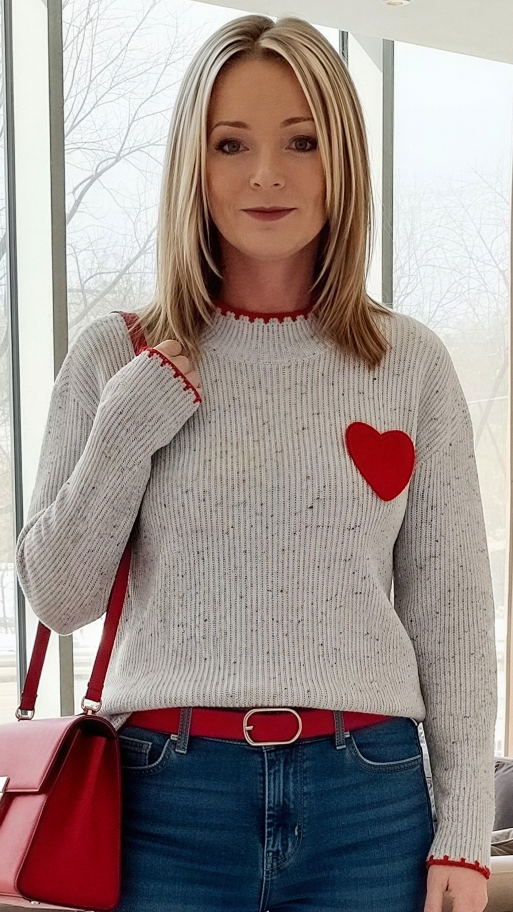 Mock Turtleneck Valentine's Day Heart Pattern Sweater