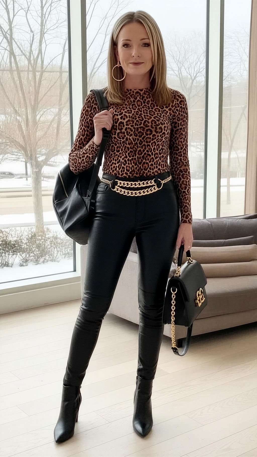 Leopard Mock Neck Long Sleeve Mesh Top