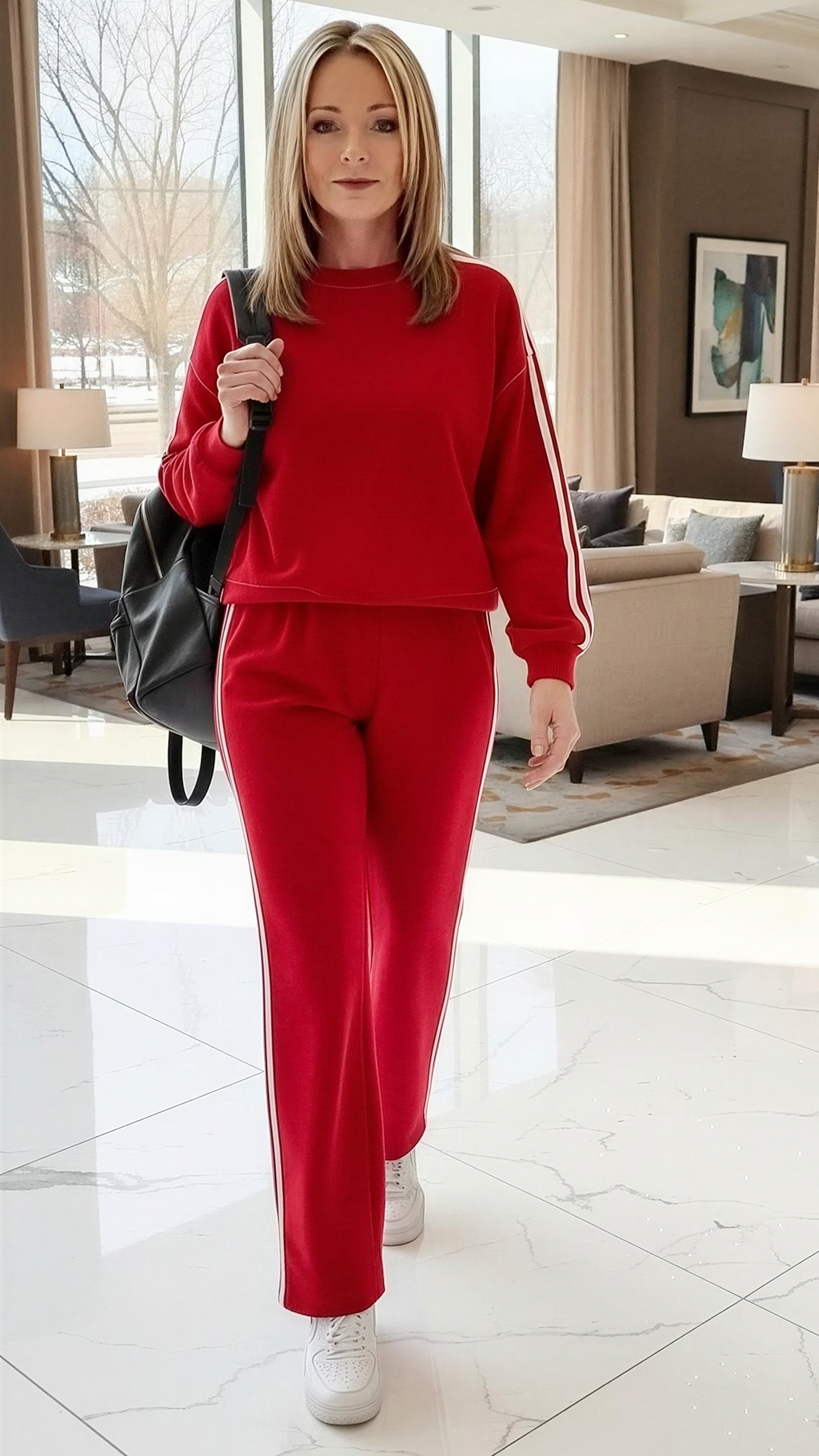 Varsity Striped Detail Crewneck Pullover Elastic Sweatpants 2pcs Outfit
