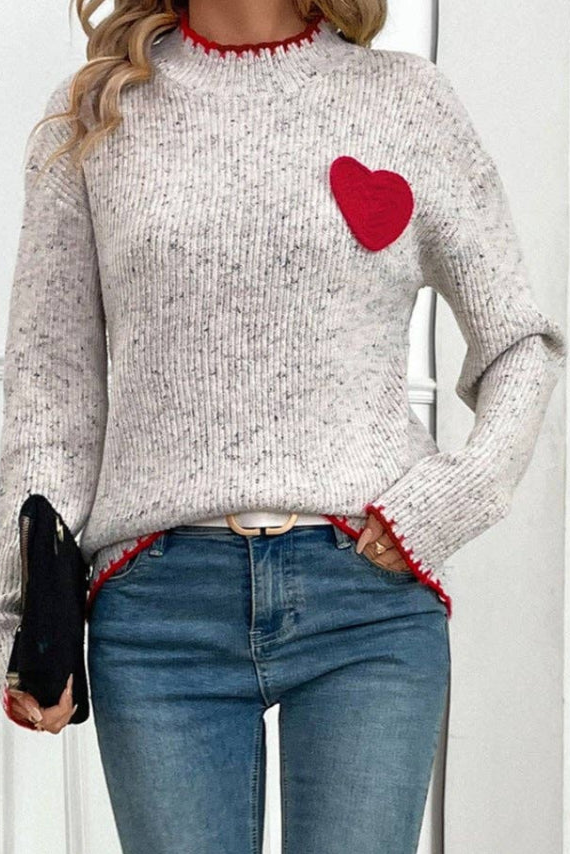 Mock Turtleneck Valentine's Day Heart Pattern Sweater