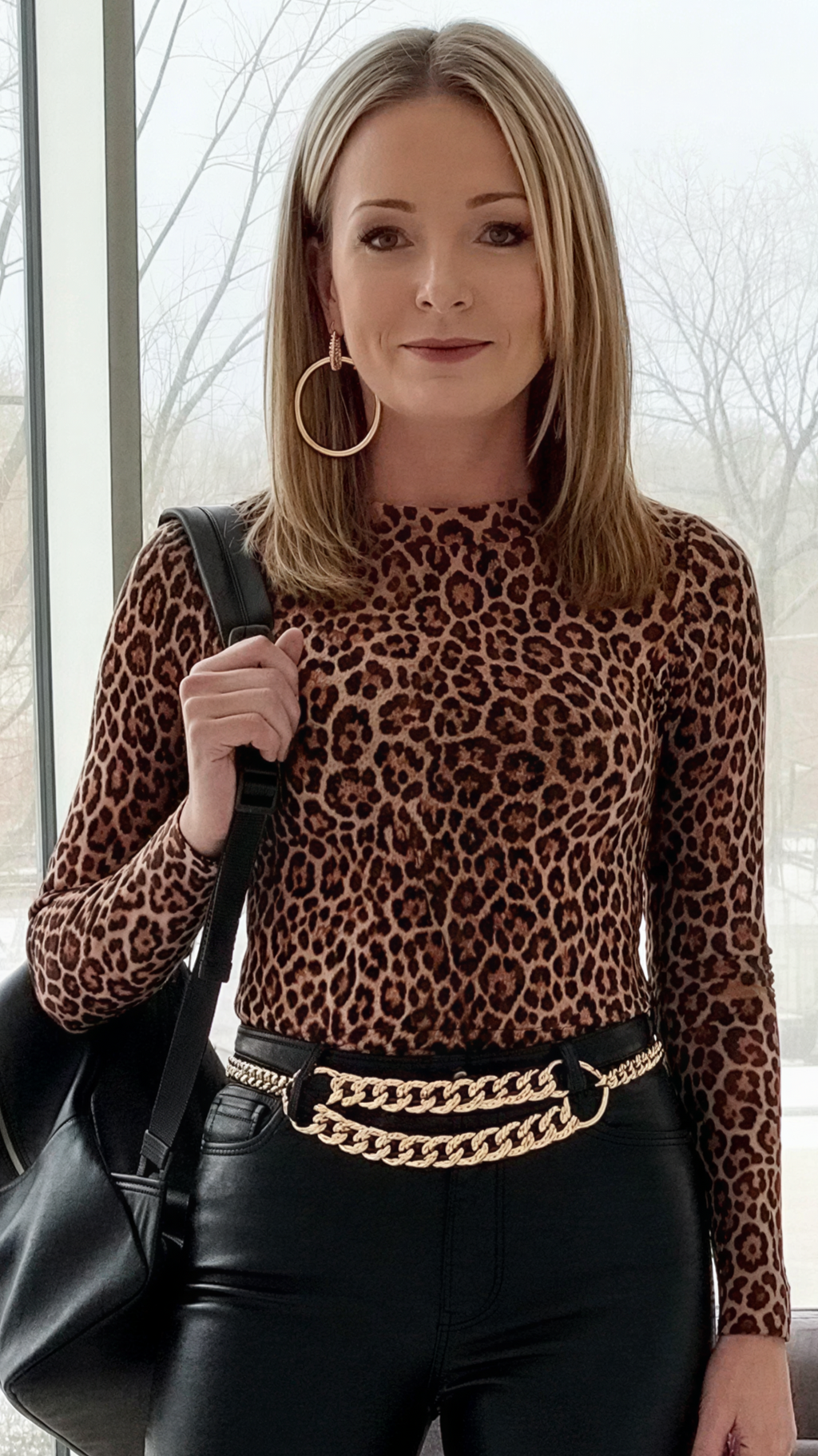 Leopard Mock Neck Long Sleeve Mesh Top